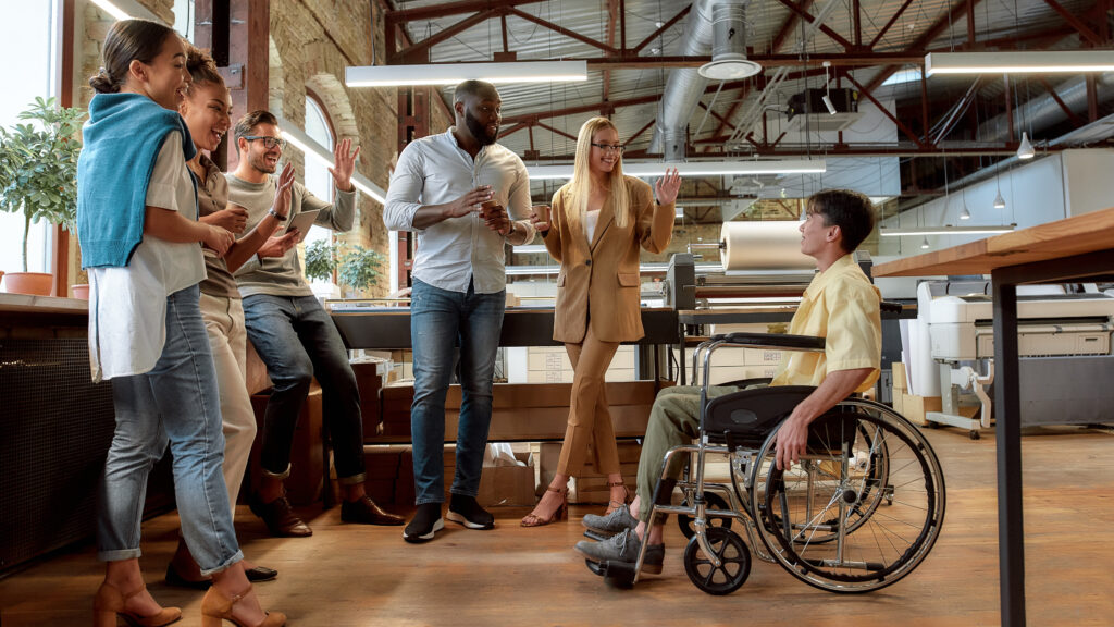 Portrait of mixed race business team having coffeebreak